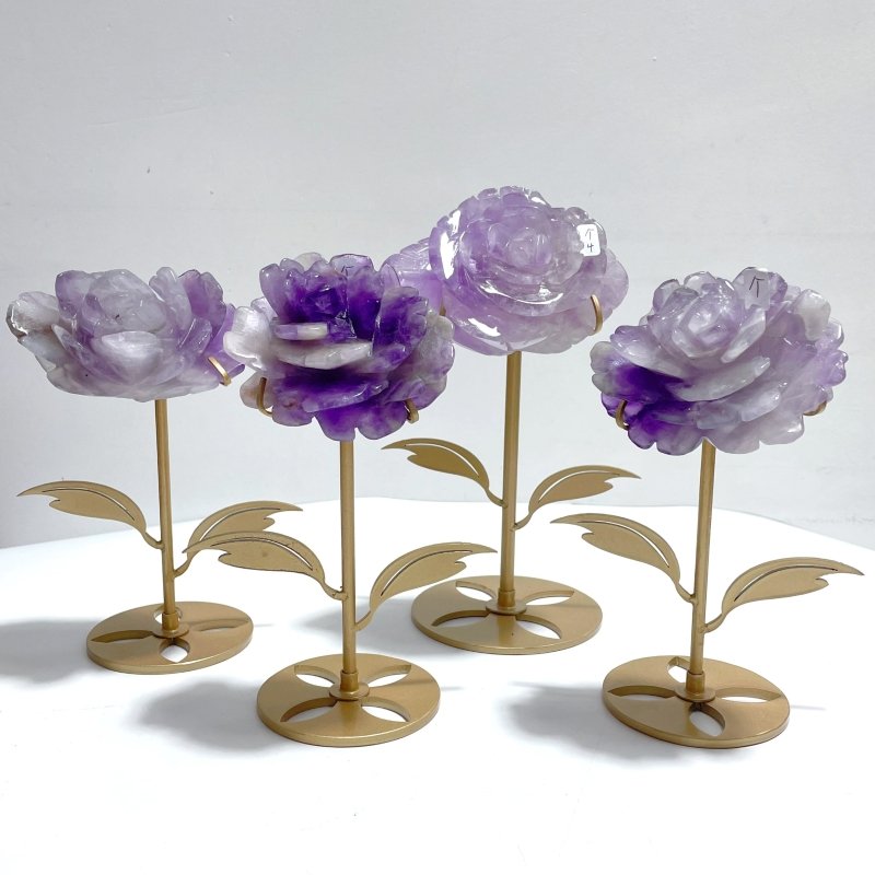 4 Pairs Unique Amethyst Flower Carving With Stand - Wholesale Crystals