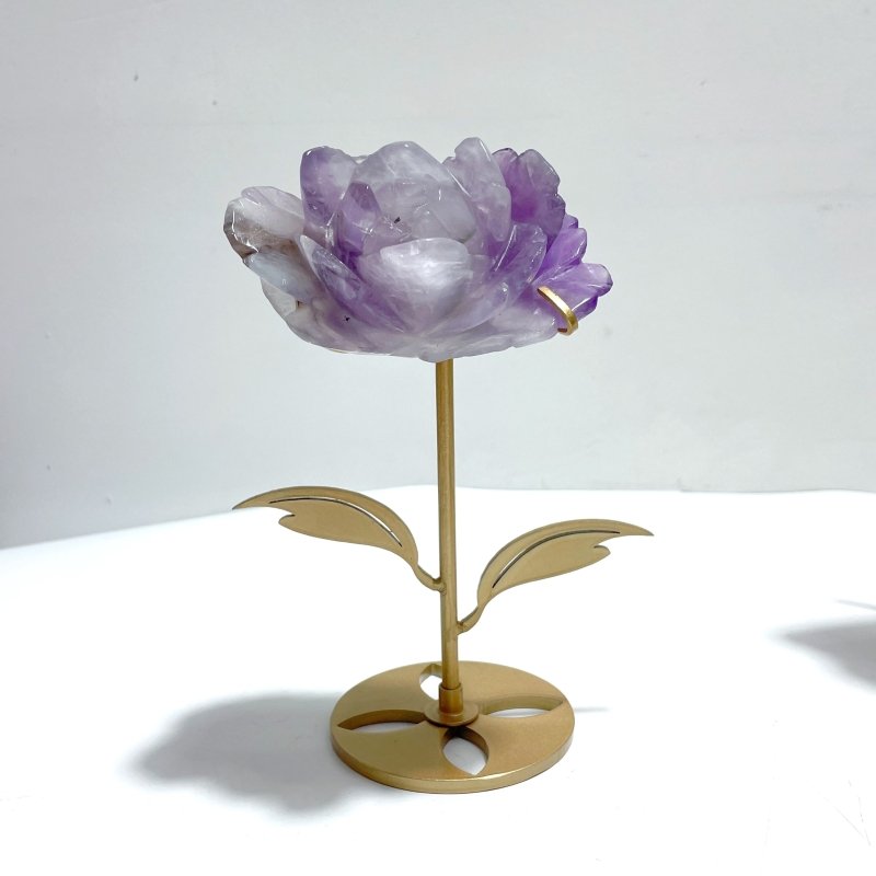 4 Pairs Unique Amethyst Flower Carving With Stand - Wholesale Crystals