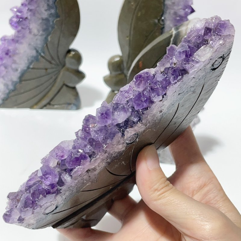 4 Pieces Amethyst Cluster Butterfly Fairy Carving - Wholesale Crystals