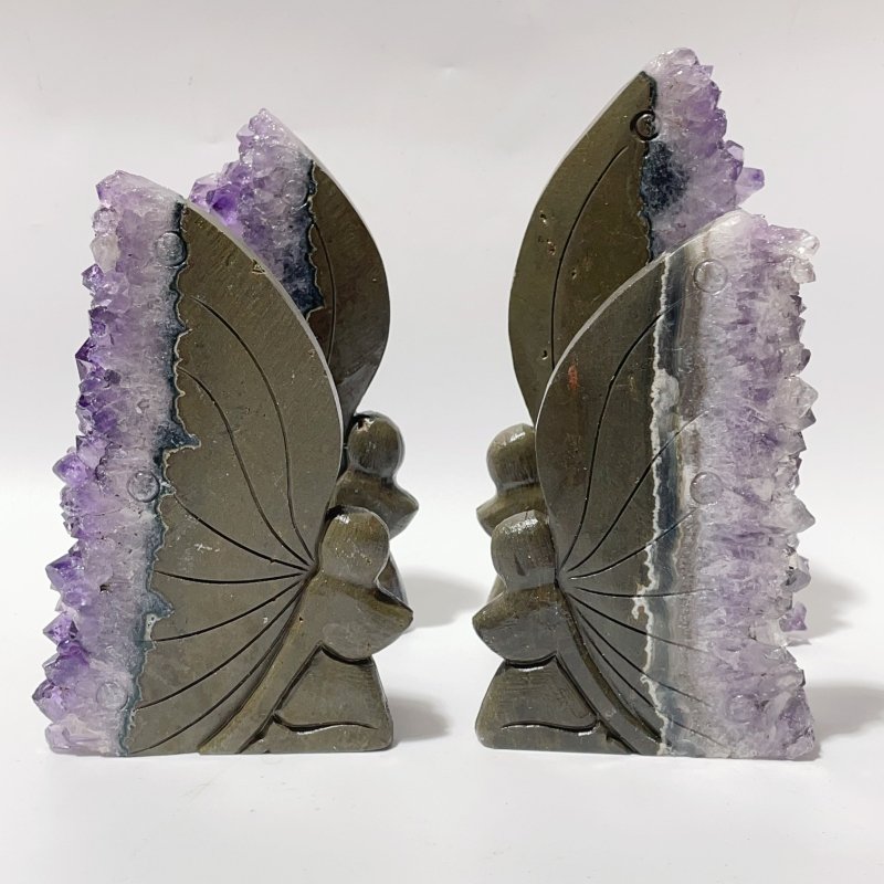 4 Pieces Amethyst Cluster Butterfly Fairy Carving - Wholesale Crystals