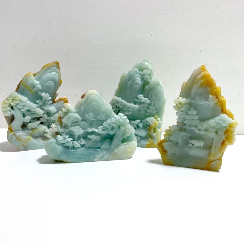 4 Pieces Beautiful Caribbean Calcite Landscape Pavilion Carving 7 - Wholesale Crystals