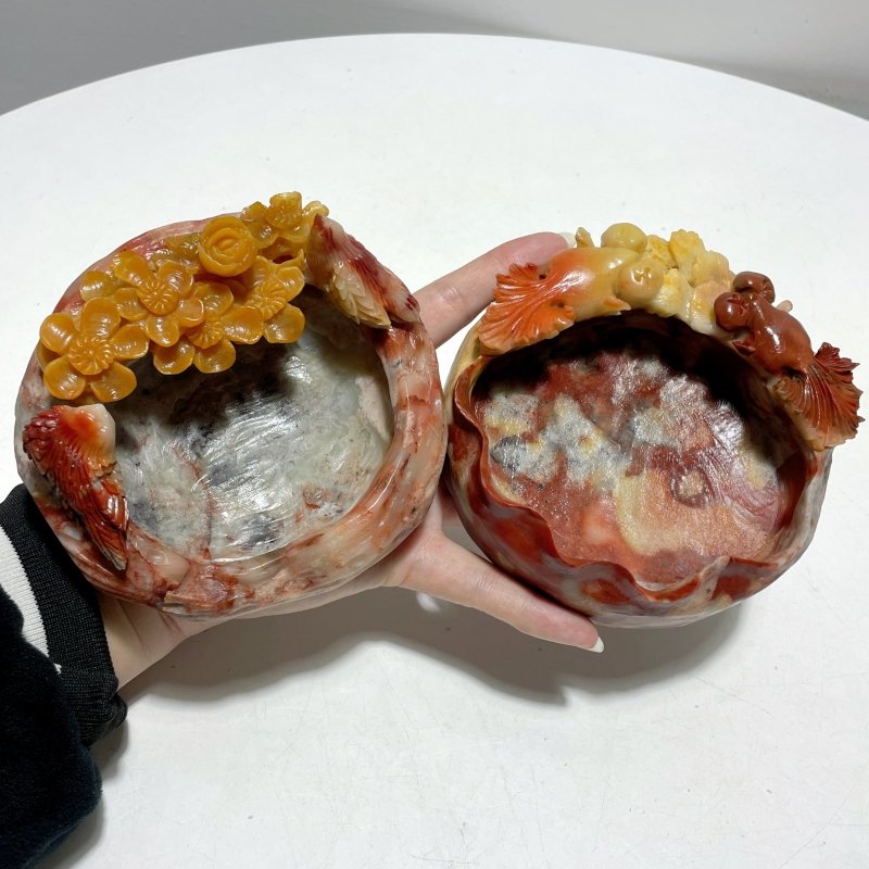4 Pieces Beautiful Colorful Jasper Bowl Hand Carving Home Decor - Wholesale Crystals