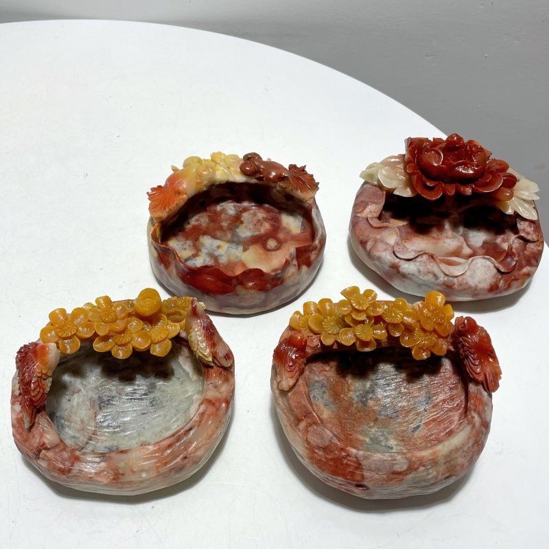 4 Pieces Beautiful Colorful Jasper Bowl Hand Carving Home Decor - Wholesale Crystals