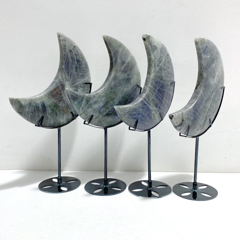 4 Pieces Beautiful Labradorite Moon Carving With Stand - Wholesale Crystals