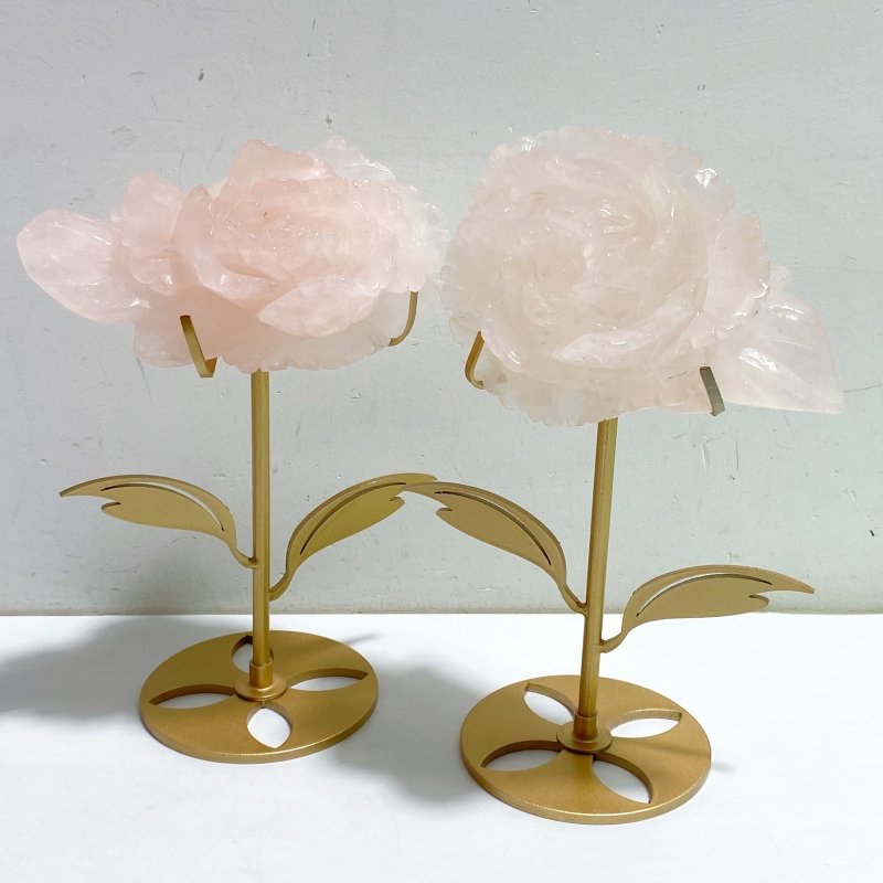 4 Pieces Beautiful Rose Quartz Flower Carving With Stand -Wholesale Crystals