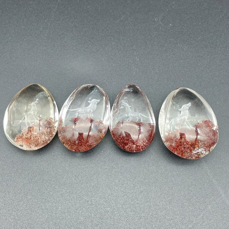 4 Pieces Beautiful Wolf Garden Quartz Inner Scene Carving -Wholesale Crystals