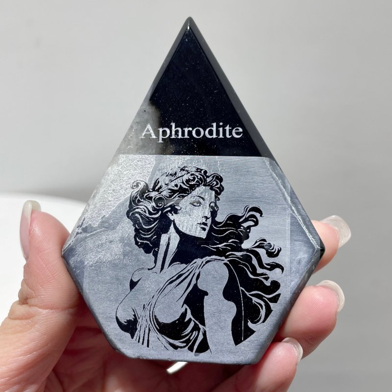 4 Pieces Black Stripe Agate Engraved Olympian Gods Arrow Head Shape - Wholesale Crystals