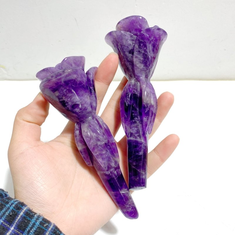 4 Pieces Chevron Amethyst Flower Carving With Stand - Wholesale Crystals