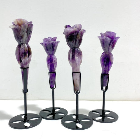 4 Pieces Chevron Amethyst Flower Carving With Stand - Wholesale Crystals