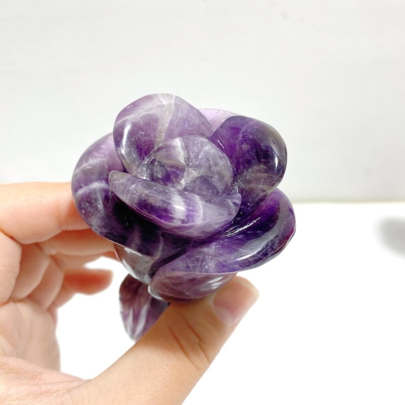 4 Pieces Chevron Amethyst Flower Carving With Stand - Wholesale Crystals