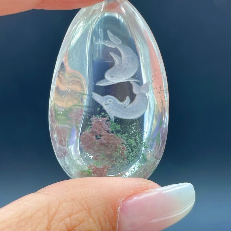 4 Pieces Dolphin Garden Quartz Inner Scene Carving - Wholesale Crystals