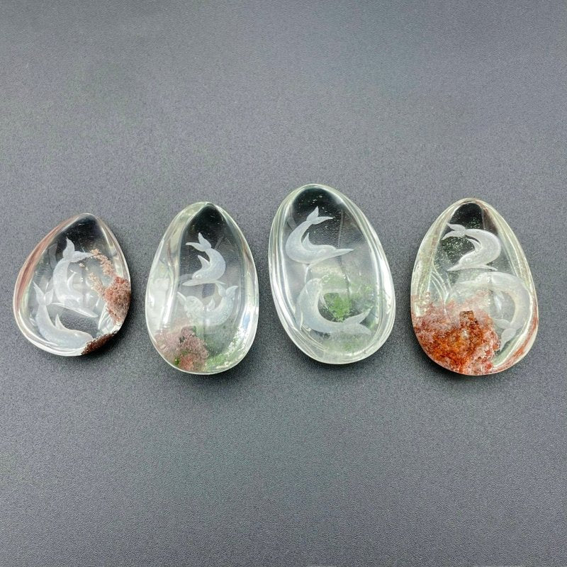 4 Pieces Dolphin Garden Quartz Inner Scene Carving - Wholesale Crystals