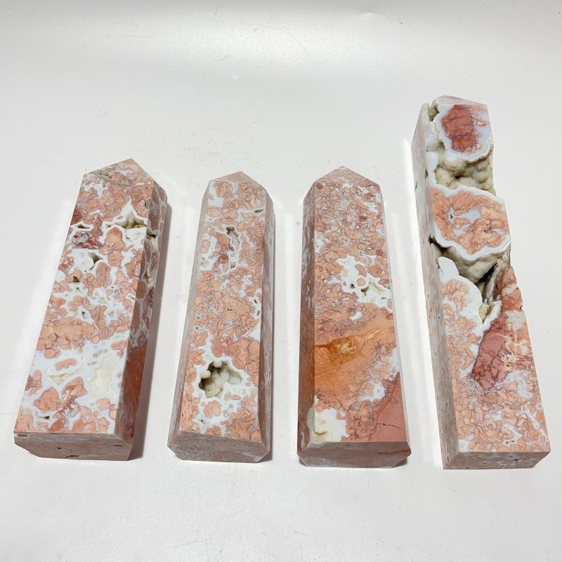 4 Pieces High Quality Druzy Geode Pink Flower Agate Four-sided Tower 8-11in -Wholesale Crystals