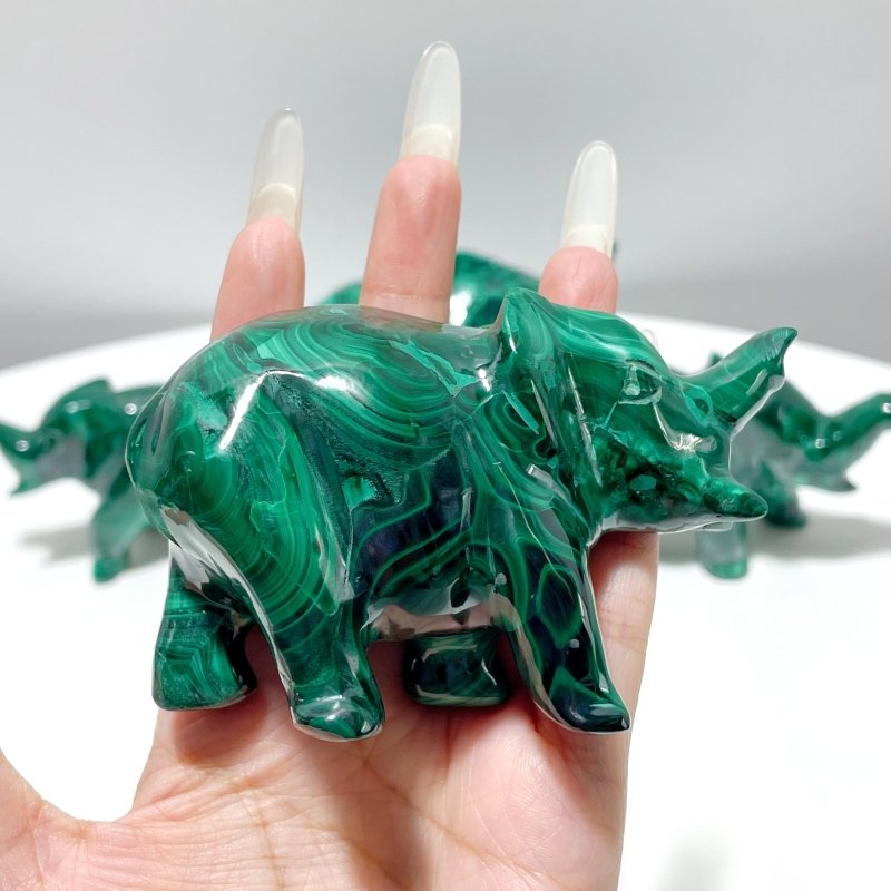 4 Pieces High Quality Malachite Elephant Carving - Wholesale Crystals