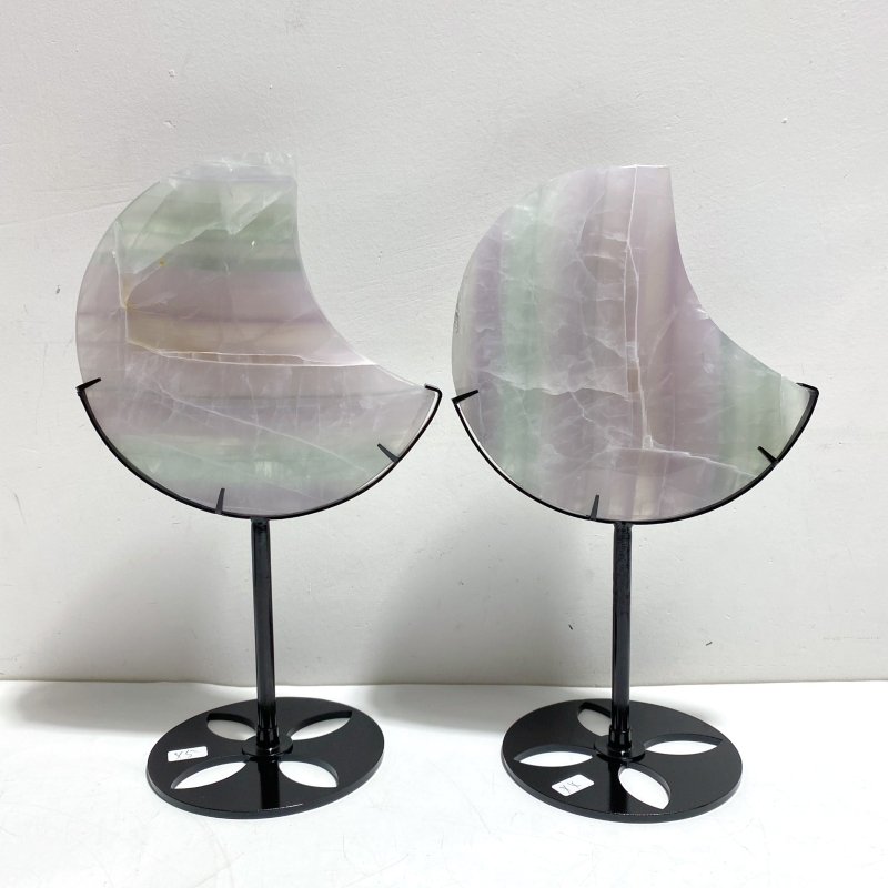 4 Pieces Large Fluorite Moon Carving With Stand - Wholesale Crystals