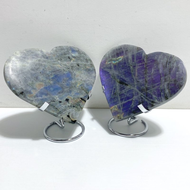 4 Pieces Large Labradorite Heart With Stand -Wholesale Crystals