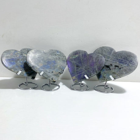 4 Pieces Large Labradorite Heart With Stand -Wholesale Crystals
