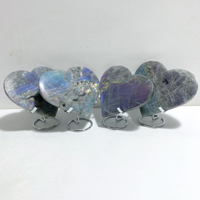 4 Pieces Large Labradorite Heart With Stand -Wholesale Crystals