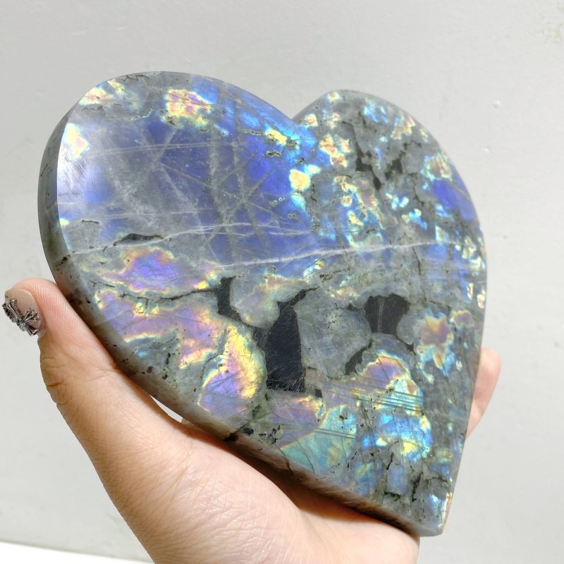 4 Pieces Large Labradorite Heart With Stand -Wholesale Crystals