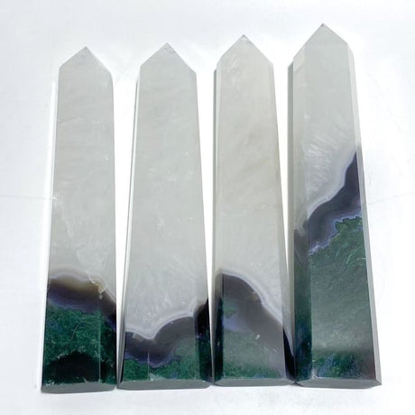 4 Pieces Tall Green Moss Agate Points - Wholesale Crystals