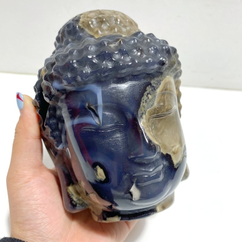 4 Pieces Volcano Agate Buddha Head Carving(UV - Reactive) - Wholesale Crystals