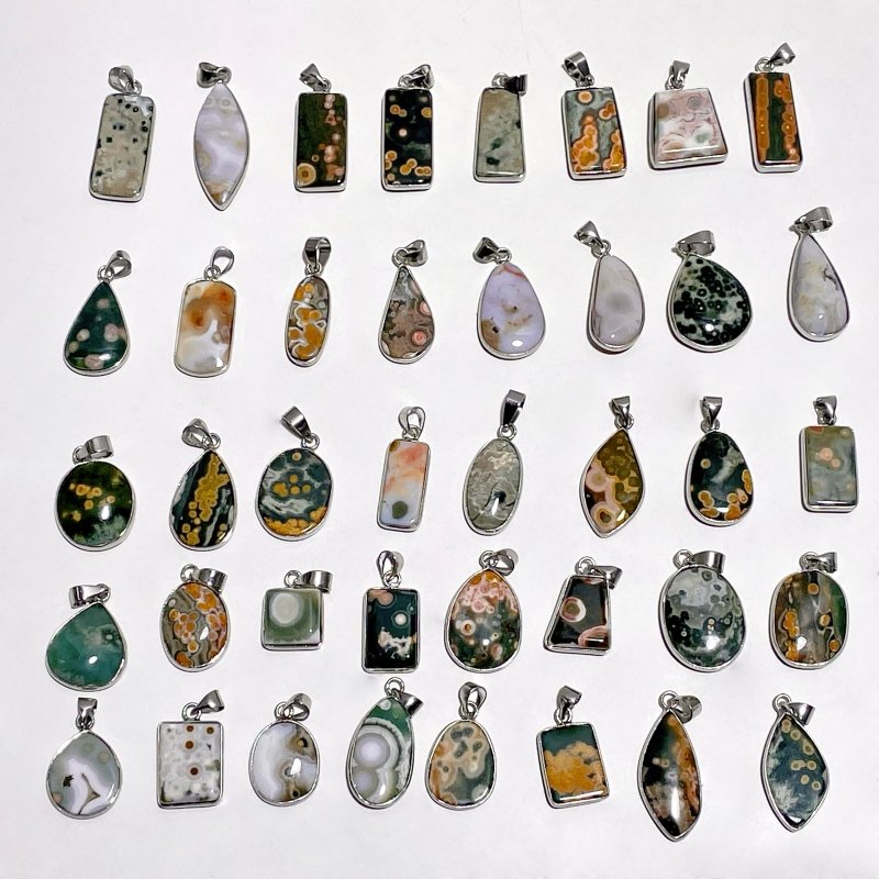 40 Pieces Beautiful Small Vein Ocean Japser Pendant - Wholesale Crystals