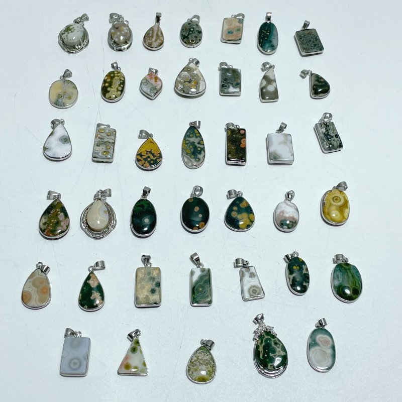 40 Pieces Beautiful Small Vein Ocean Japser Pendant - Wholesale Crystals