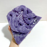 Unique Purple Jade Chinese Dragon&Phoenix Carving