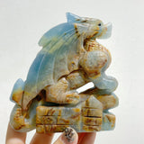 3 Pieces Blue Onyx Flying Dragon Castle Carving(Defect)