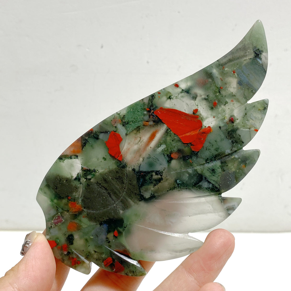 Africa Blood Stone Heart Wing Carving With Stand