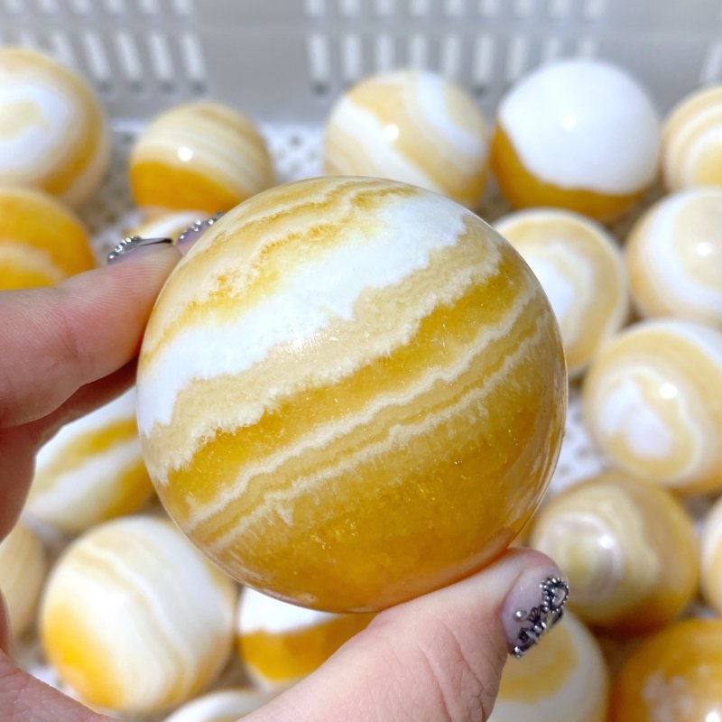 49 Pieces Stripe Yellow Calcite Spheres (Sea Freight Only) -Wholesale Crystals