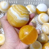 49 Pieces Stripe Yellow Calcite Spheres (Sea Freight Only) -Wholesale Crystals
