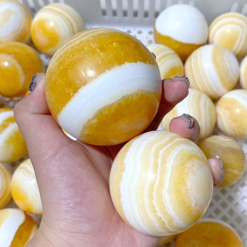 49 Pieces Stripe Yellow Calcite Spheres (Sea Freight Only) -Wholesale Crystals