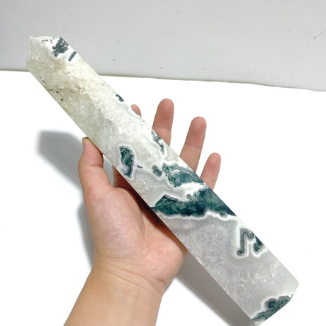 3 Pieces Tall Geode Druzy White Moss Agate Tower Points