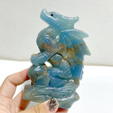 3 Pieces Blue Onyx Flying Dragon Castle Carving(Defect)