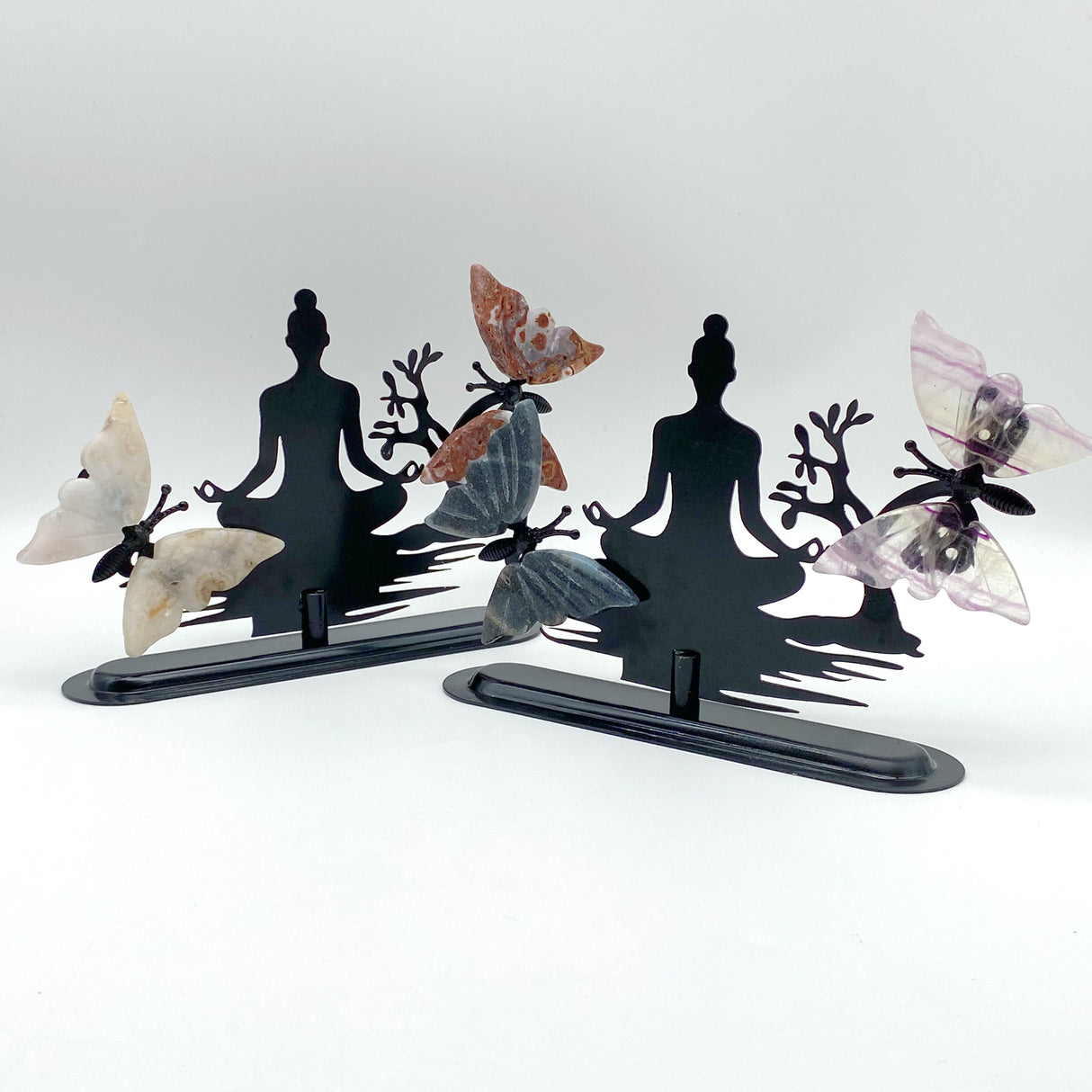 Mixed Materials Butterfly Wing Carving With Yoga Woman Stand Wholesale
