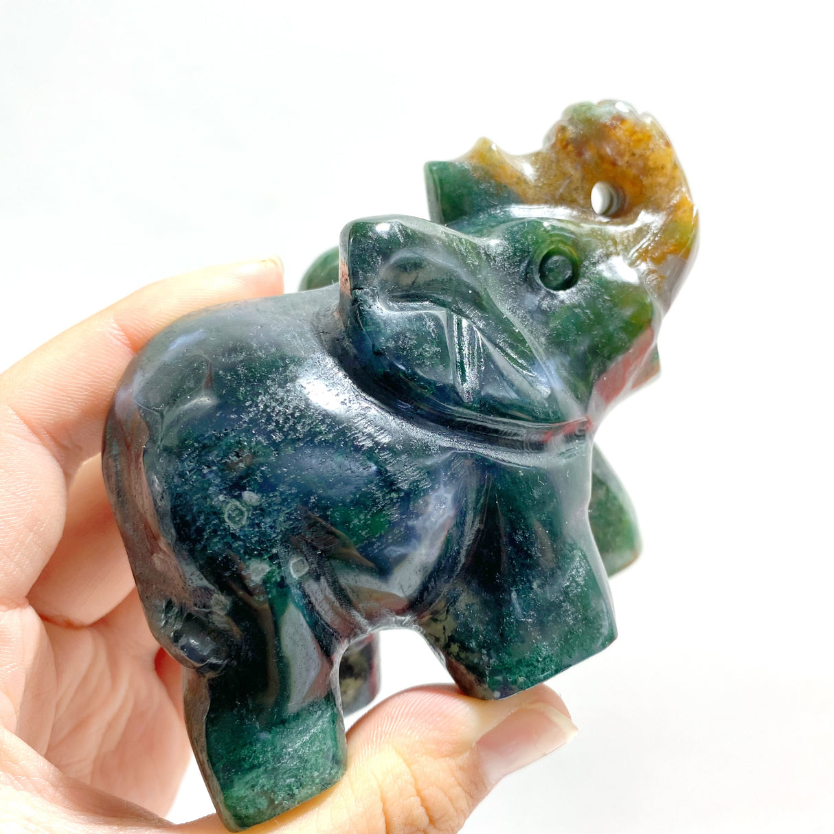 11 Pieces Moss Agate Elephant Carving
