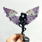 4 Pairs Spark Lepidolite Demon Angel Wing Carving With Stand