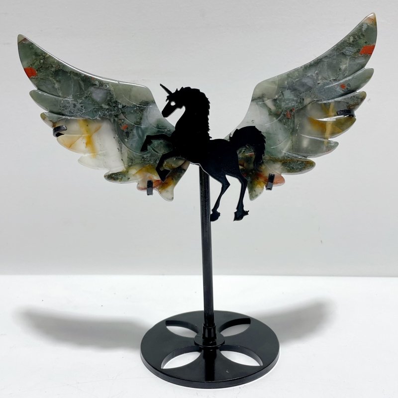 5 Pairs Africa Blood Stone Pegasus Wing Carving With Stand - Wholesale Crystals