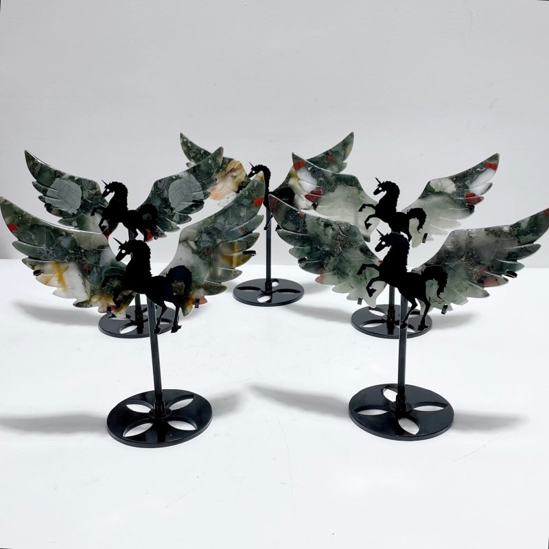 5 Pairs Africa Blood Stone Pegasus Wing Carving With Stand - Wholesale Crystals