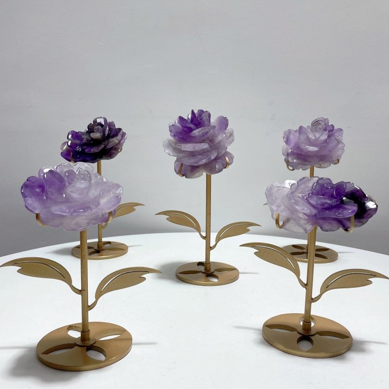 5 Pairs Beautiful Amethyst Flower Carving With Stand - Wholesale Crystals