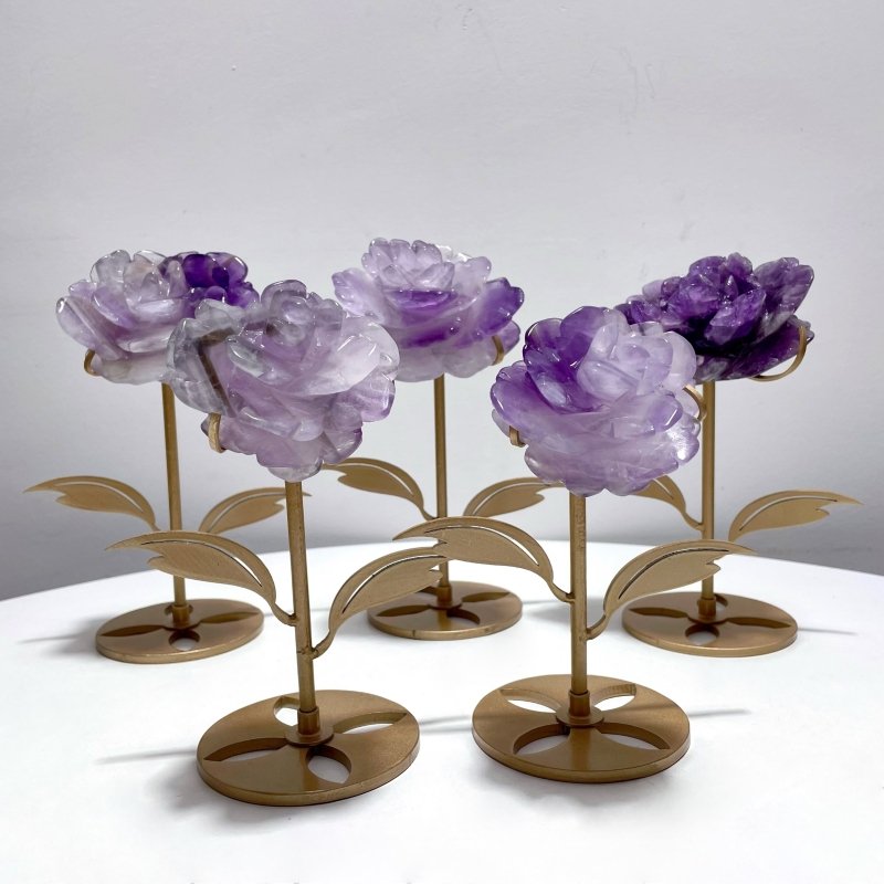 5 Pairs Beautiful Amethyst Flower Carving With Stand - Wholesale Crystals