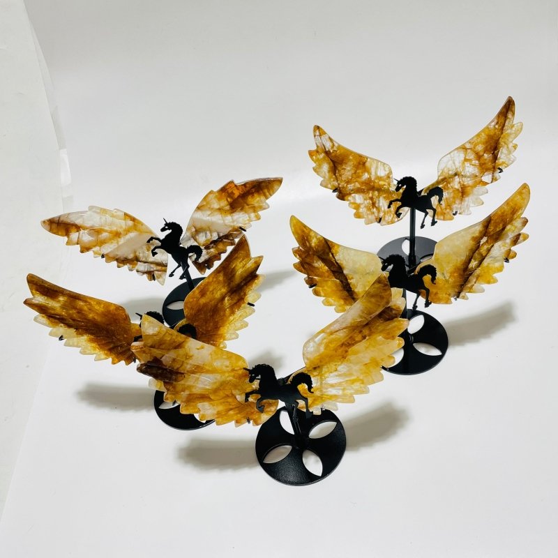 5 Pairs Beautiful Red Fire Quartz Pegasus Wing Crystal Carving With Stand -Wholesale Crystals