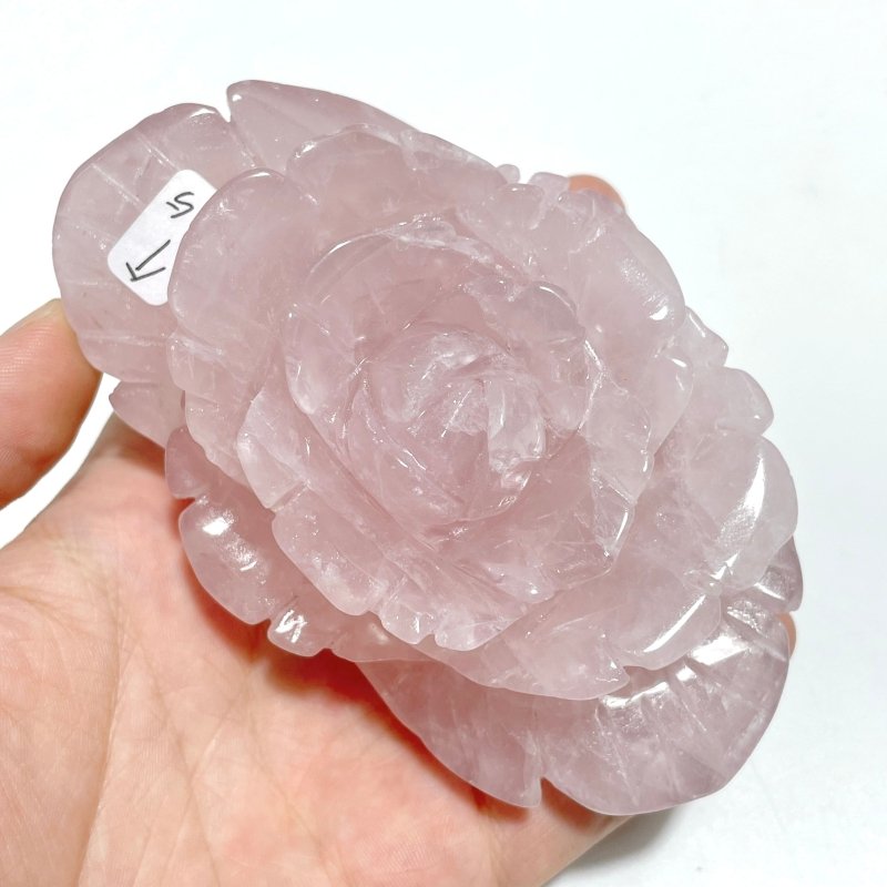 5 Pairs Beautiful Rose Quartz Flower Carving With Stand - Wholesale Crystals
