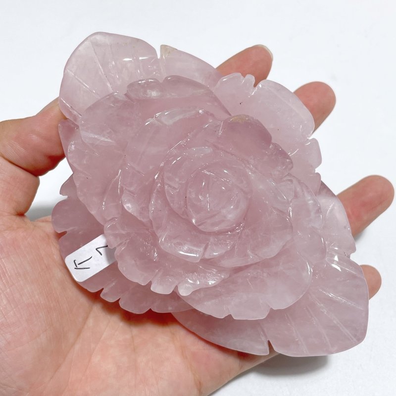 5 Pairs Beautiful Rose Quartz Flower Carving With Stand - Wholesale Crystals