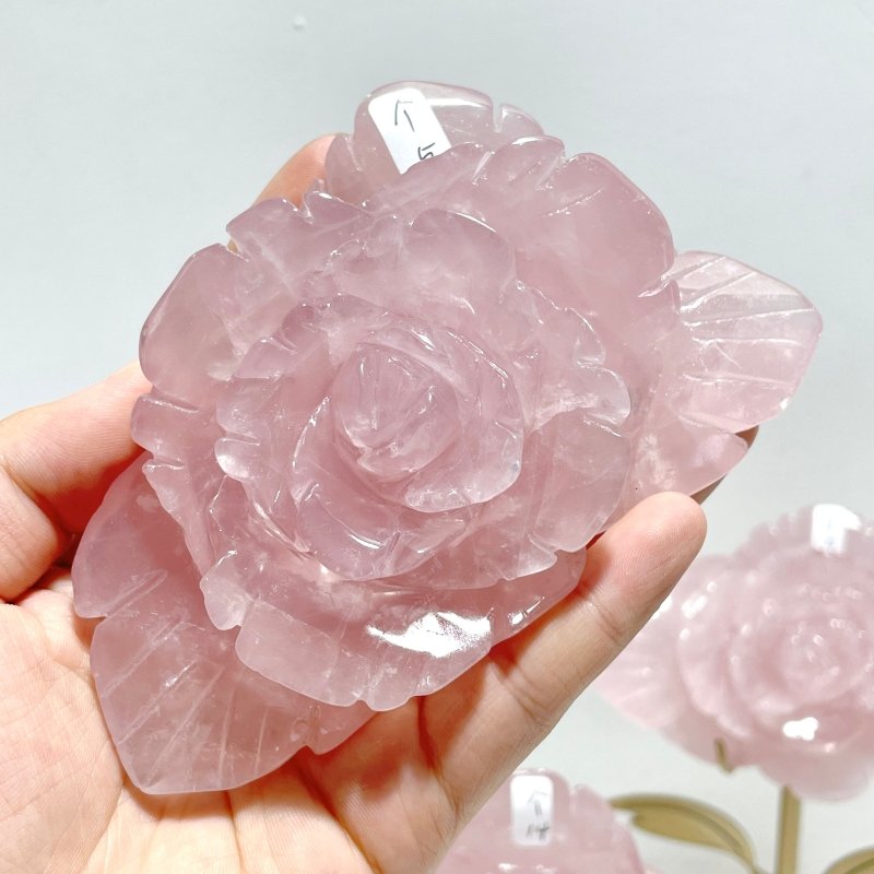 5 Pairs Beautiful Rose Quartz Flower Carving With Stand - Wholesale Crystals
