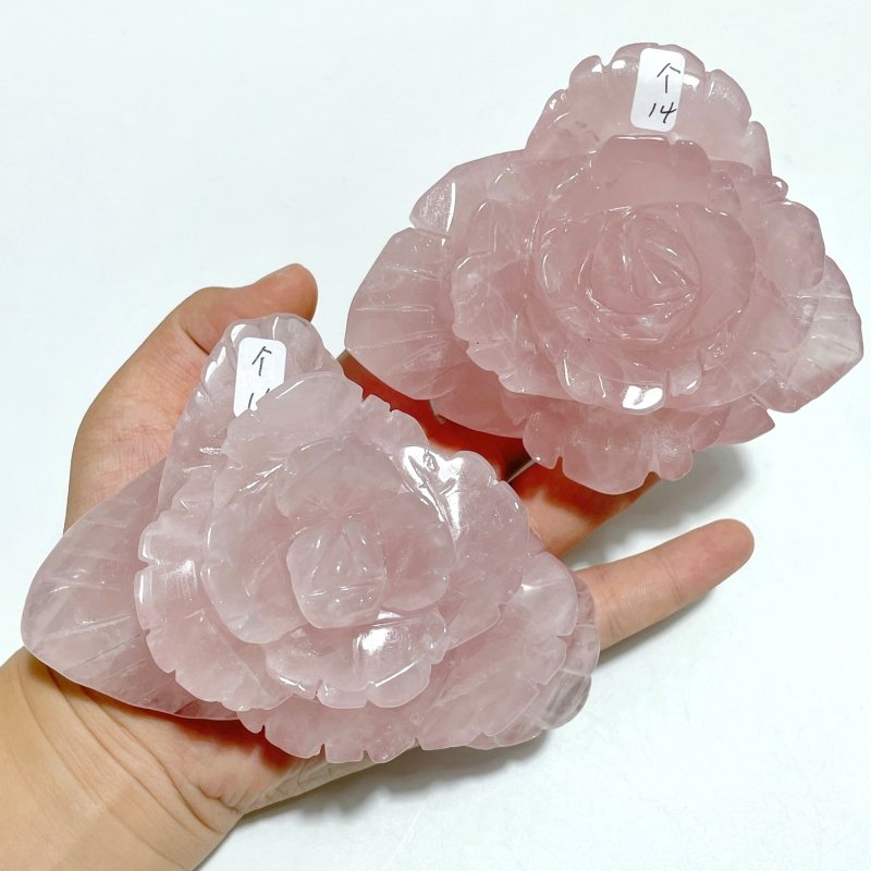 5 Pairs Beautiful Rose Quartz Flower Carving With Stand - Wholesale Crystals
