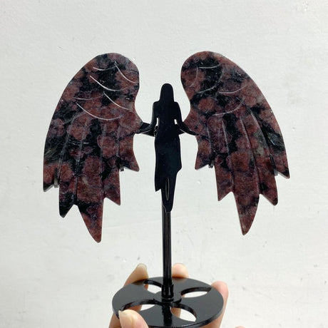 5 Pairs Garnet Mixed Astrophyllite Angel Wing Carving With Stand -Wholesale Crystals