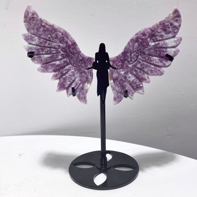 5 Pairs Lepidolite Angel Wing Carving With Stand - Wholesale Crystals