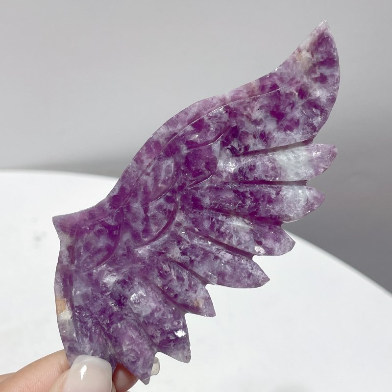 5 Pairs Lepidolite Angel Wing Carving With Stand - Wholesale Crystals